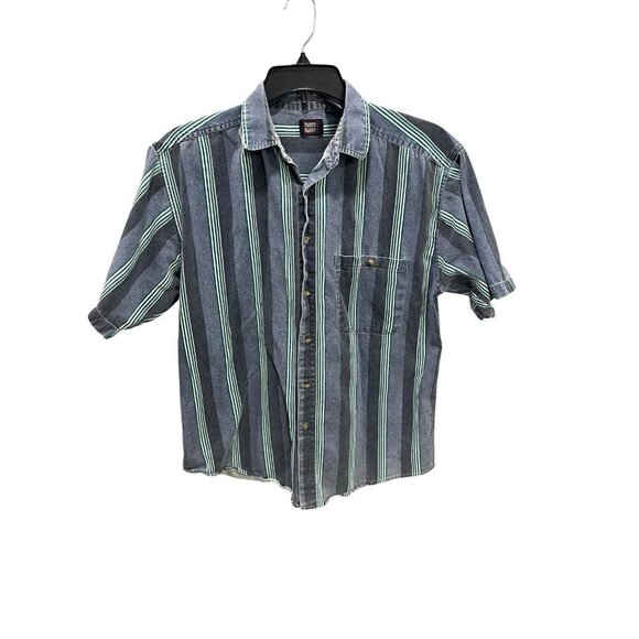 Vintage Faded Glory Short Sleeve Button Up Shirt Men's Large Vertical Stripe Men - Picture 1 of 5